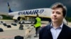 Раман Пратасевіч і самалёт RyanAir, які рэжым Лукашэнкі падманам пасадзіў у Менску ў траўні 2021 году. Каляж