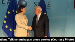 Сьвятлана Ціханоўская і Жузэп Бурэль у Брусэлі, Бэльгія. 25 чэрвеня 2024 