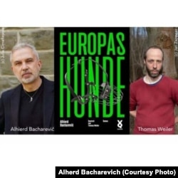 Альгерд Бахарэвіч, кніга «Сабакі Эўропы», перакладзеная на нямецкую, перакладчык Томас Вайлер. Ілюстрацыйны каляж