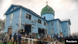 Ілюстрацыйнае фота. Разбураная падчас вайны ва Ўкраіне праваслаўная царква