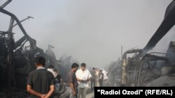 Tajikistan -- Fire at Korvon market, Dushanbe, 06Sep2012