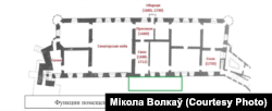 Схема 2-га паверху палаца паводле інвэнтароў 1680-1730-х гадоў
