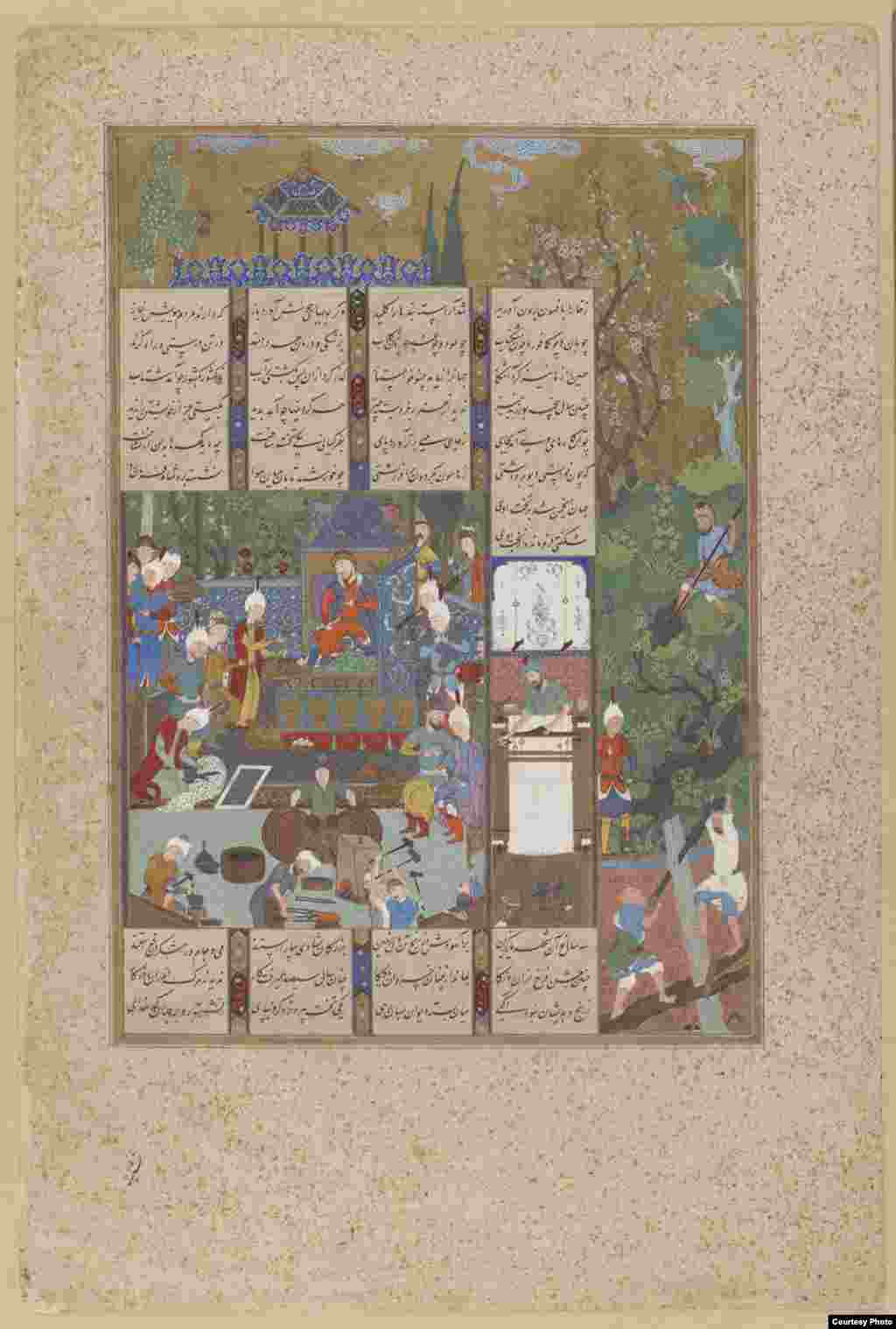 The opulent court of King Jamshid, who, as the legend has it, ruled for 700 years. "The Court Of Jamshid," Tabriz, Iran, circa 1520s, from "The Shahnameh" (Book of Kings) by Firdawsi Photos courtesy of the Smithsonian Institute, Washington, D.C.