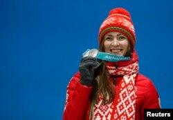 Срэбны мэдаль, які Домрачава атрымала на Алімпійскіх гульнях у Пхёнчхане