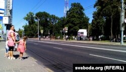 Перакрытая вуліца ў цэнтр Гомля падчас візыту Лукашэнкі