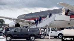 Republican presidential candidate Donald Trump arrives at Milwaukee Mitchell International Airport